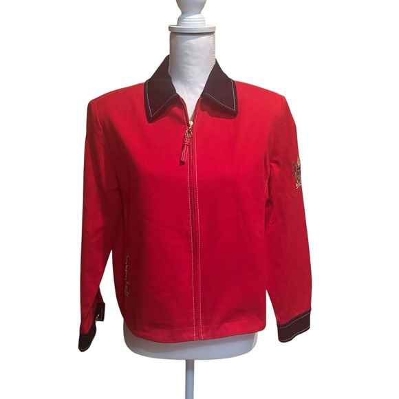 St. John Sport by Marie Gray Red Nautical Full Zip Blazer Size Small‎ - Picture 1 of 9